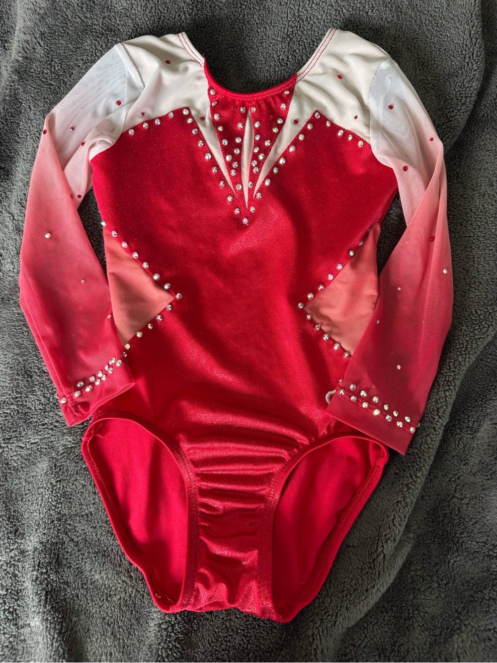 GK Red Gymnastics Leotard with Pink Ombre Sleeves